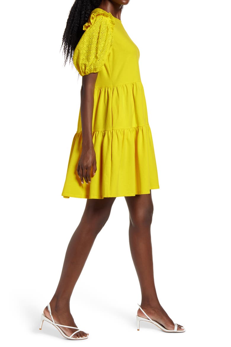 Eyelet Sleeve Knit Dress, Alternate, color, YELLOW