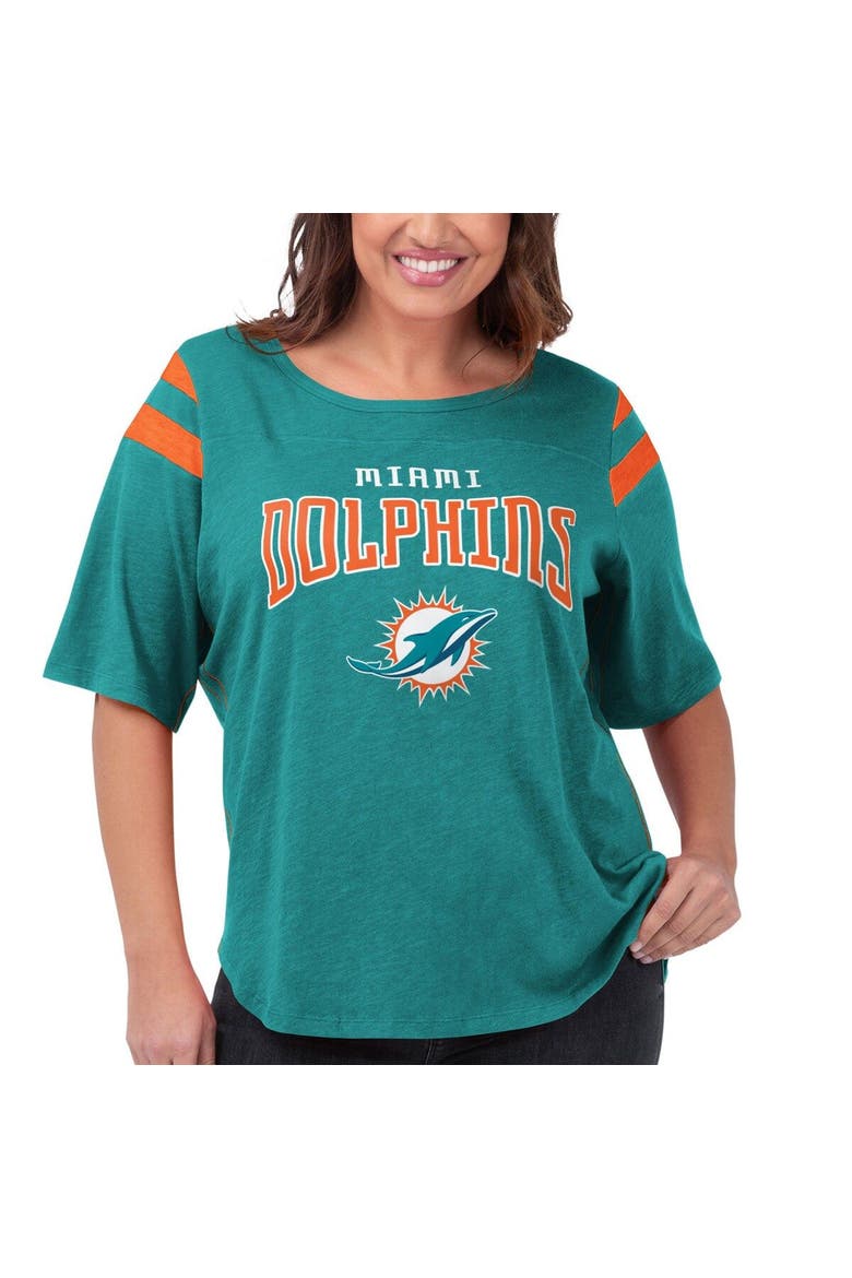Women's G-III 4Her by Carl Banks Aqua Miami Dolphins Plus Size Linebacker T-Shirt, Main, color, Aqua