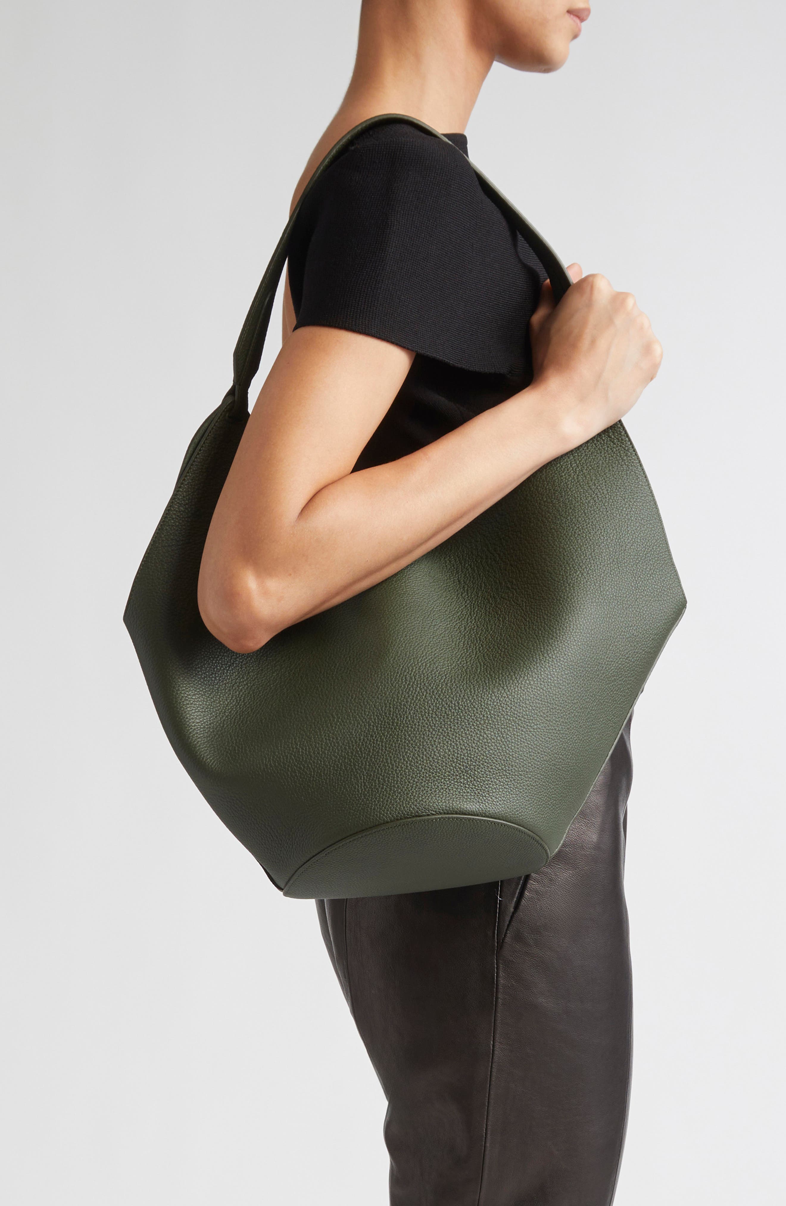 Small Lotus Leather Top Handle Bag, Alternate, color, BOTTLE GREEN