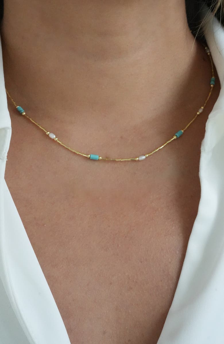 Argento Vivo Sterling Silver Faux Pearl & Turquoise Liquid Beaded Necklace, Alternate, color, Gold