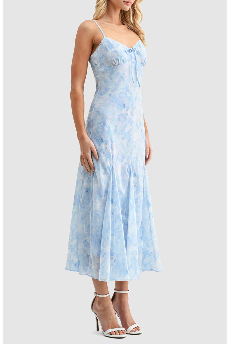 Floral V-Neck Tie Midi Dress, Alternate, color, BLUE FLORAL