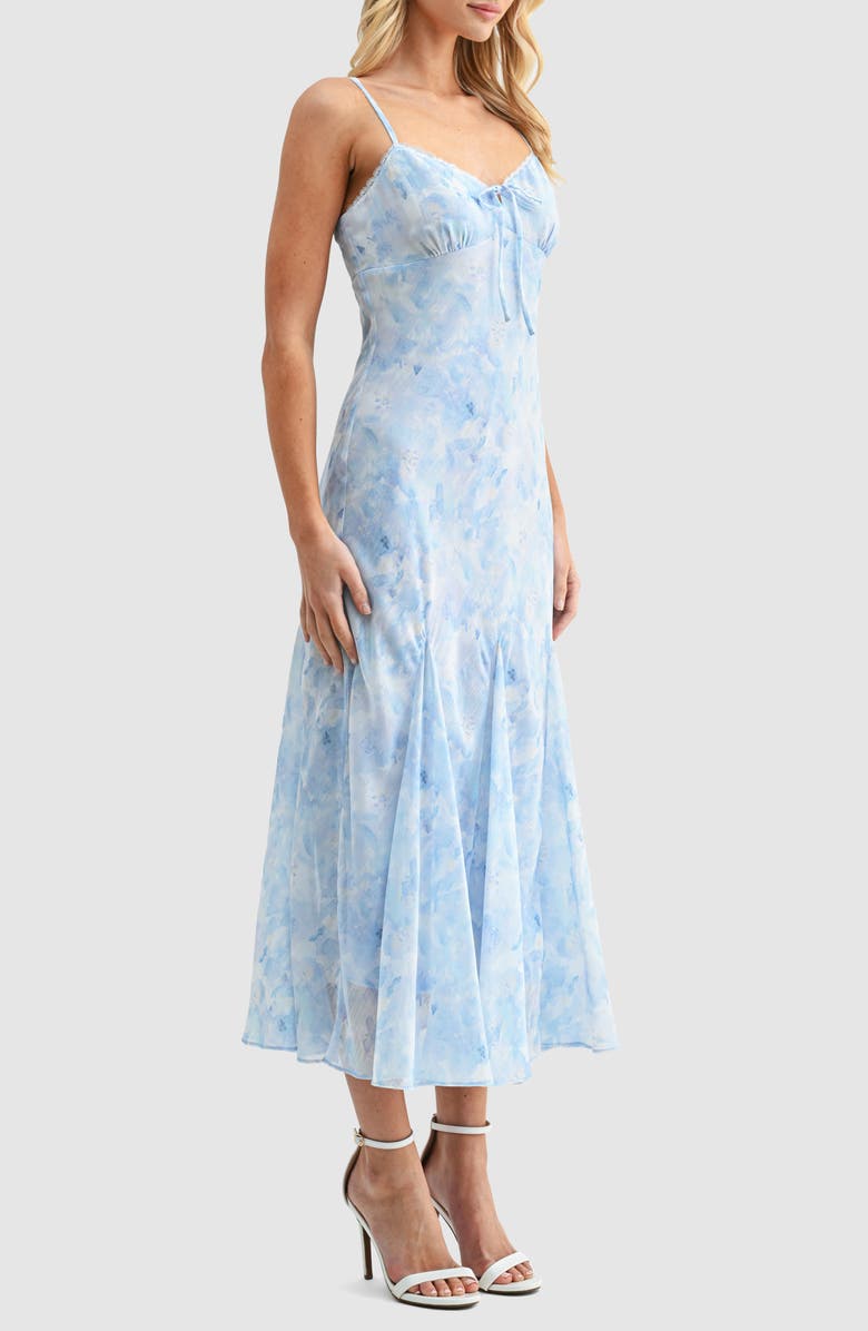 Lush Floral V-Neck Tie Midi Dress, Alternate, color, Blue Floral