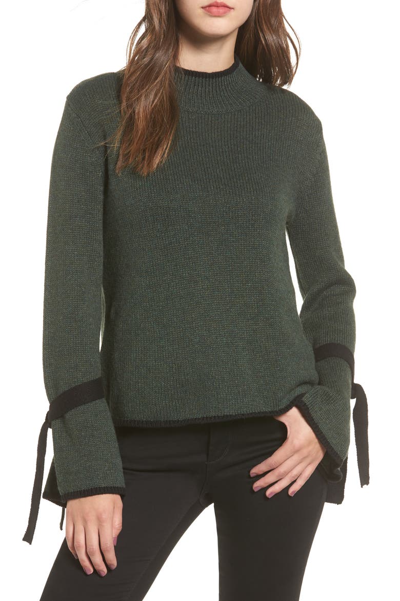 Tie Sleeve Sweater, Main, color, GREEN WOOD