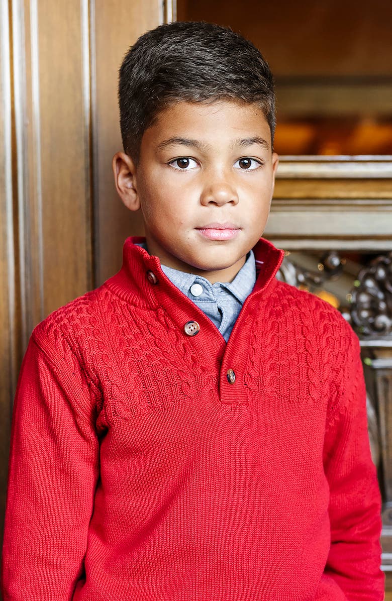 Hope & Henry Kids' Organic Long Sleeve Mock Neck Sweater with Cable Yoke, Alternate, color, Red Cable Yoke