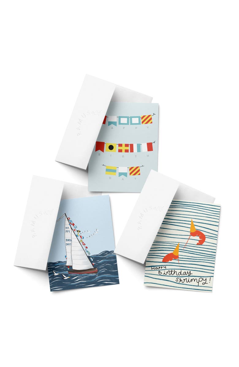 Ramus & Co Birthday Assorted Greeting Card Pack (3ct) "Nautical, Shrimp, Boat", Main, color, Multi-Pack