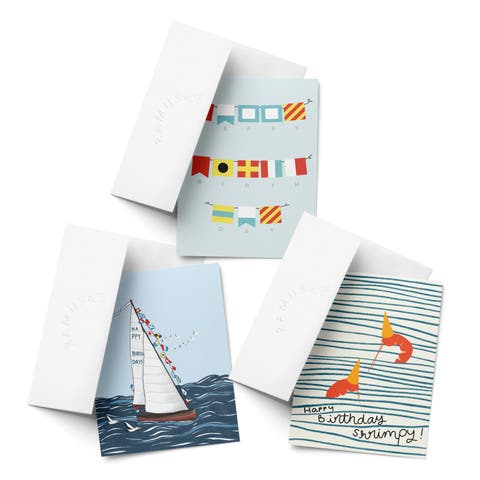 Birthday Assorted Greeting Card Pack (3ct) "Nautical, Shrimp, Boat"