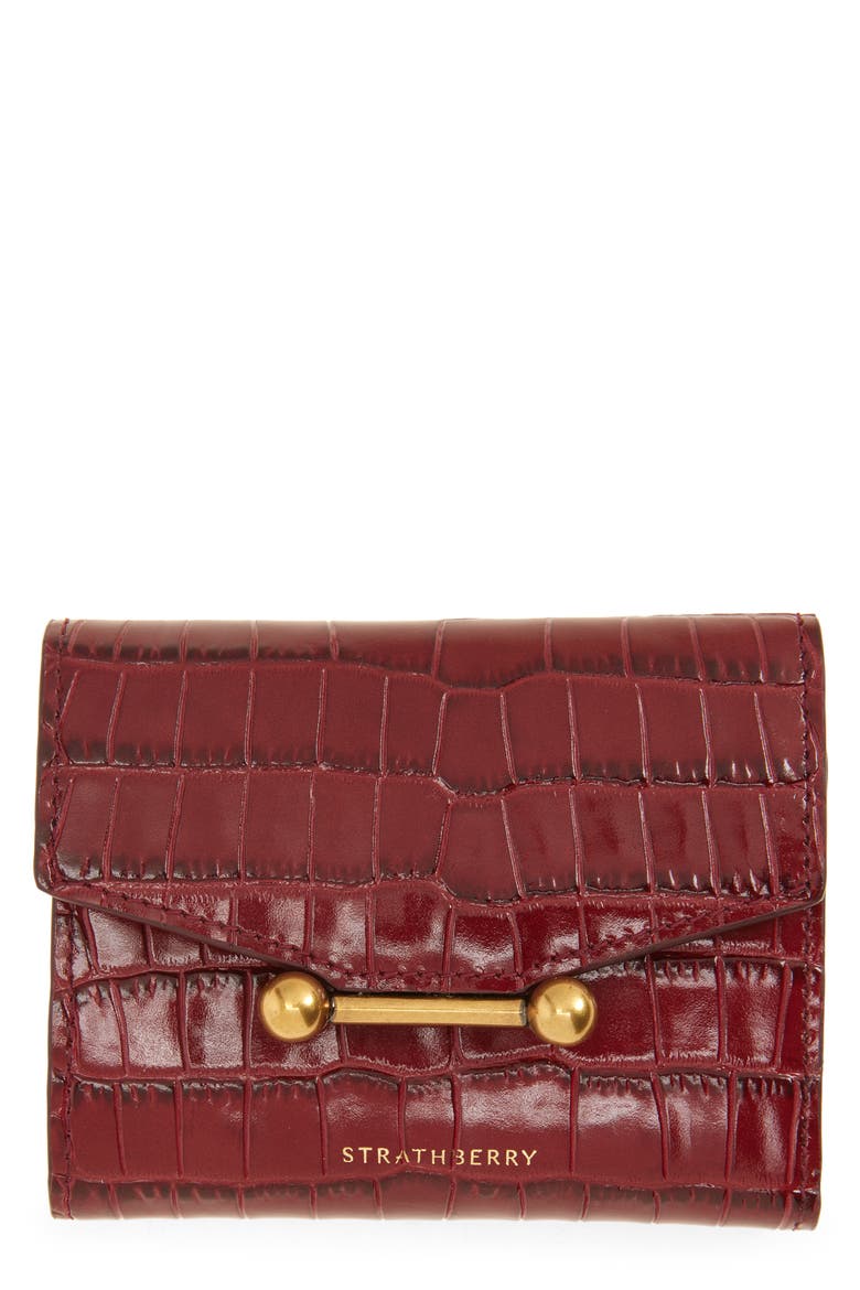 Mosaic Croc Embossed Leather Trifold Wallet, Main, color, OXBLOOD