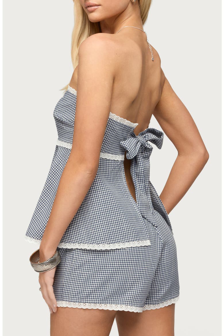 Ellie Lace Gingham Strapless Top, Alternate, color, WHITE-AND-NAVY