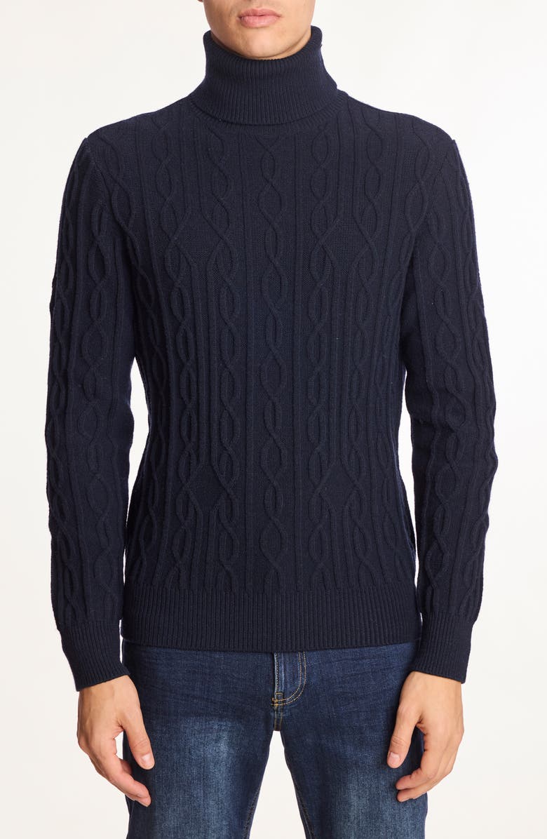 PAISLEY & GRAY Cable Stitch Turtleneck Sweater, Main, color, Sapphire Navy