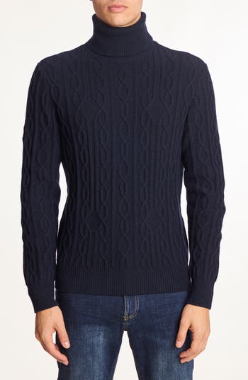 Paisley & Gray Cable Stitch Turtleneck Sweater In Blue