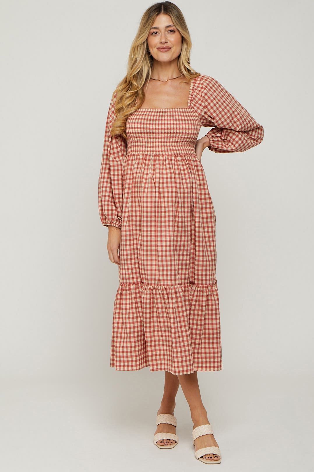 Gingham Long Sleeve Midi Dress - image 4