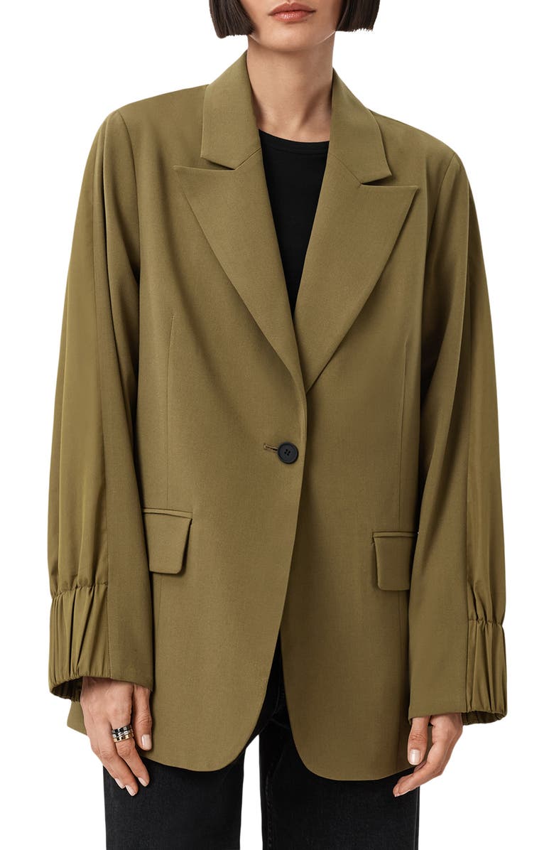 AllSaints Alassett Oversize Blazer, Main, color, Fango Green