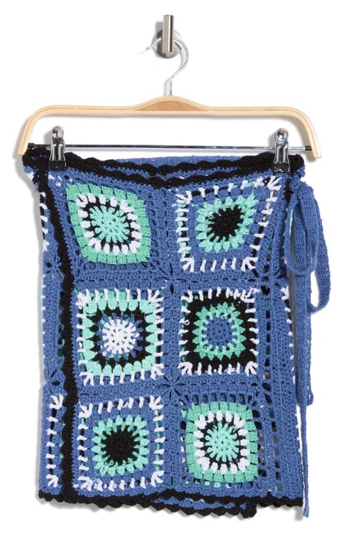 Shop Elan Crochet Cover-up Wrap Skirt In Blue Multi