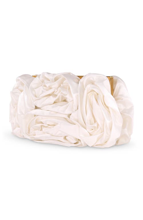 Badgley Mischka Jett Silk Satin Rosette Clutch In White