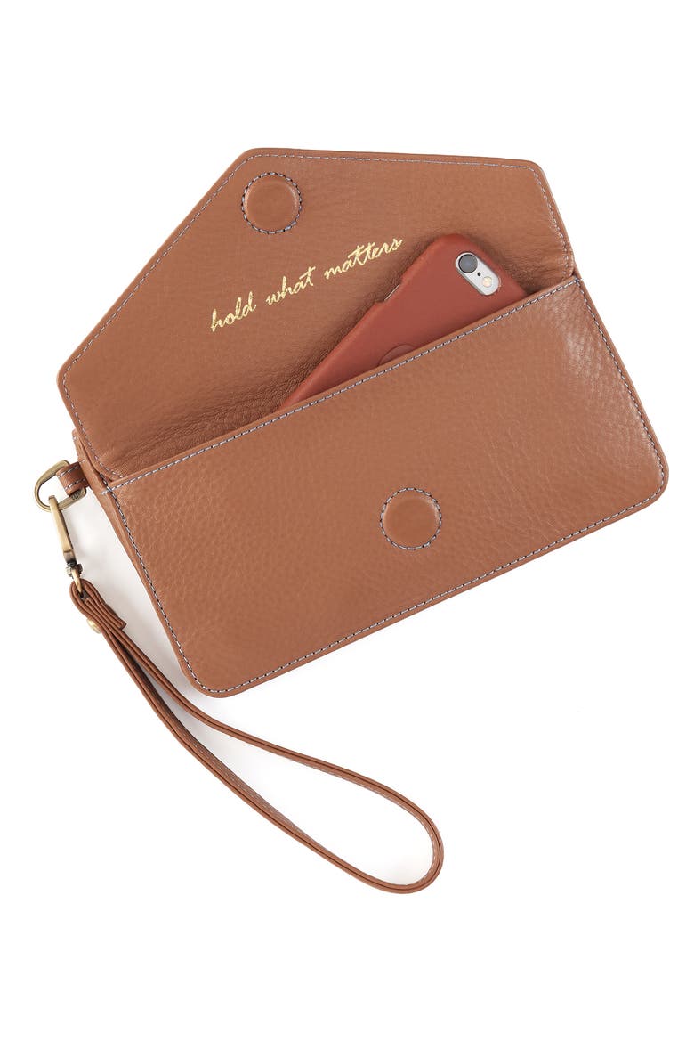 Goldie Leather Wristlet, Alternate, color, BROWN SUGAR