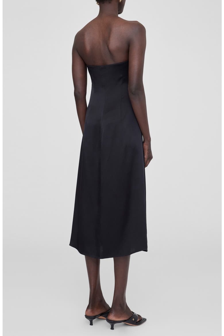 Megan Strapless Silk Midi Dress, Alternate, color, BLACK SILK