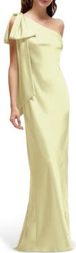 After Six Bow Detail One-Shoulder Stretch Satin Charmeuse Gown