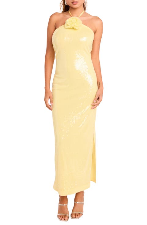 Rose Sequin Halter Maxi Dress