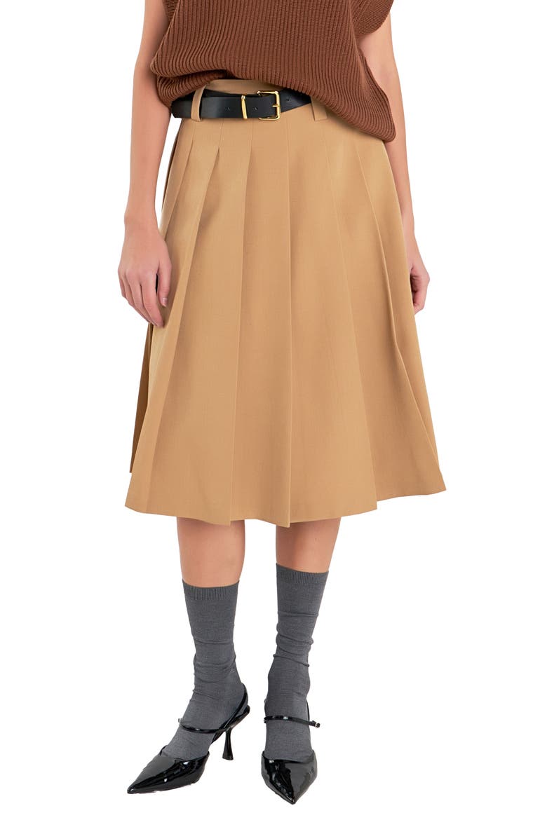 Pleated Midi Skirt, Main, color, TAN