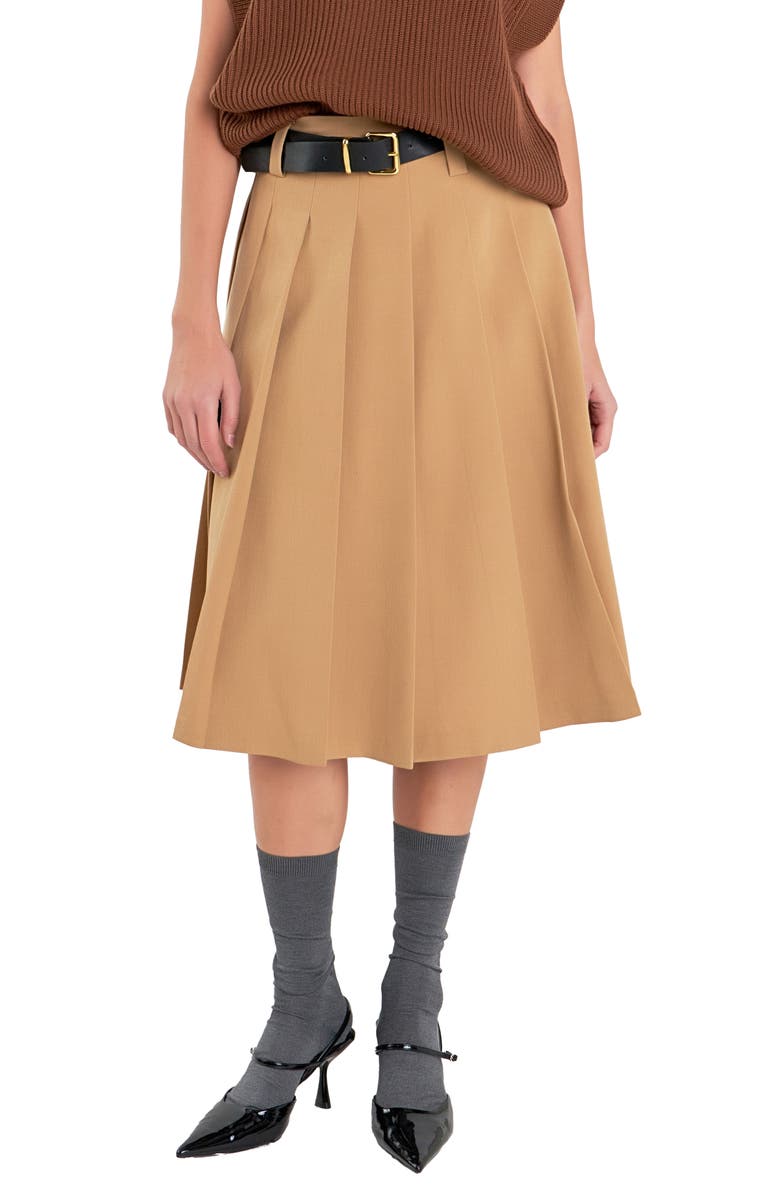 English Factory Pleated Midi Skirt, Main, color, Tan