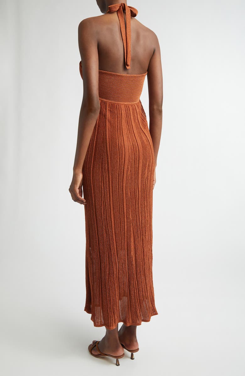 Zimmermann Indra Pleated Metallic Knit Halter Dress, Alternate, color, Metallic Tan