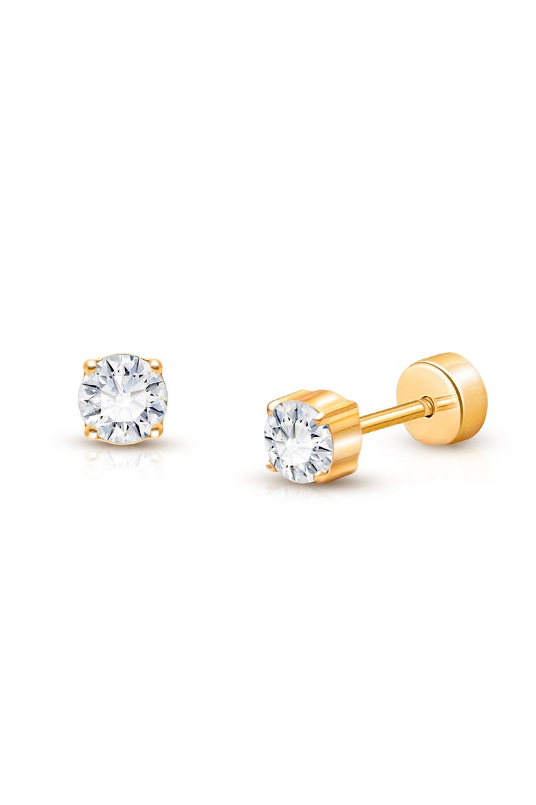 14K Gold on Titanium 4mm Genuine Diamond Stud Screw Back Earrings, Main, color, 14K Yellow Gold