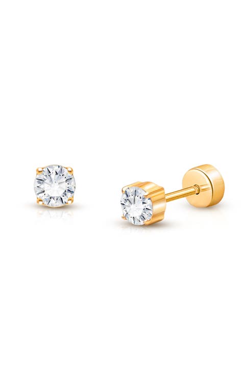 14K Gold on Titanium 4mm Genuine Diamond Stud Screw Back Earrings