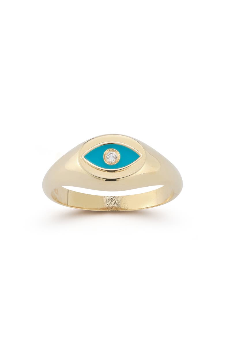 Ember Fine Jewelry 14K Gold & Enamel Diamond Evil Eye Signet Ring, Main, color, Gold
