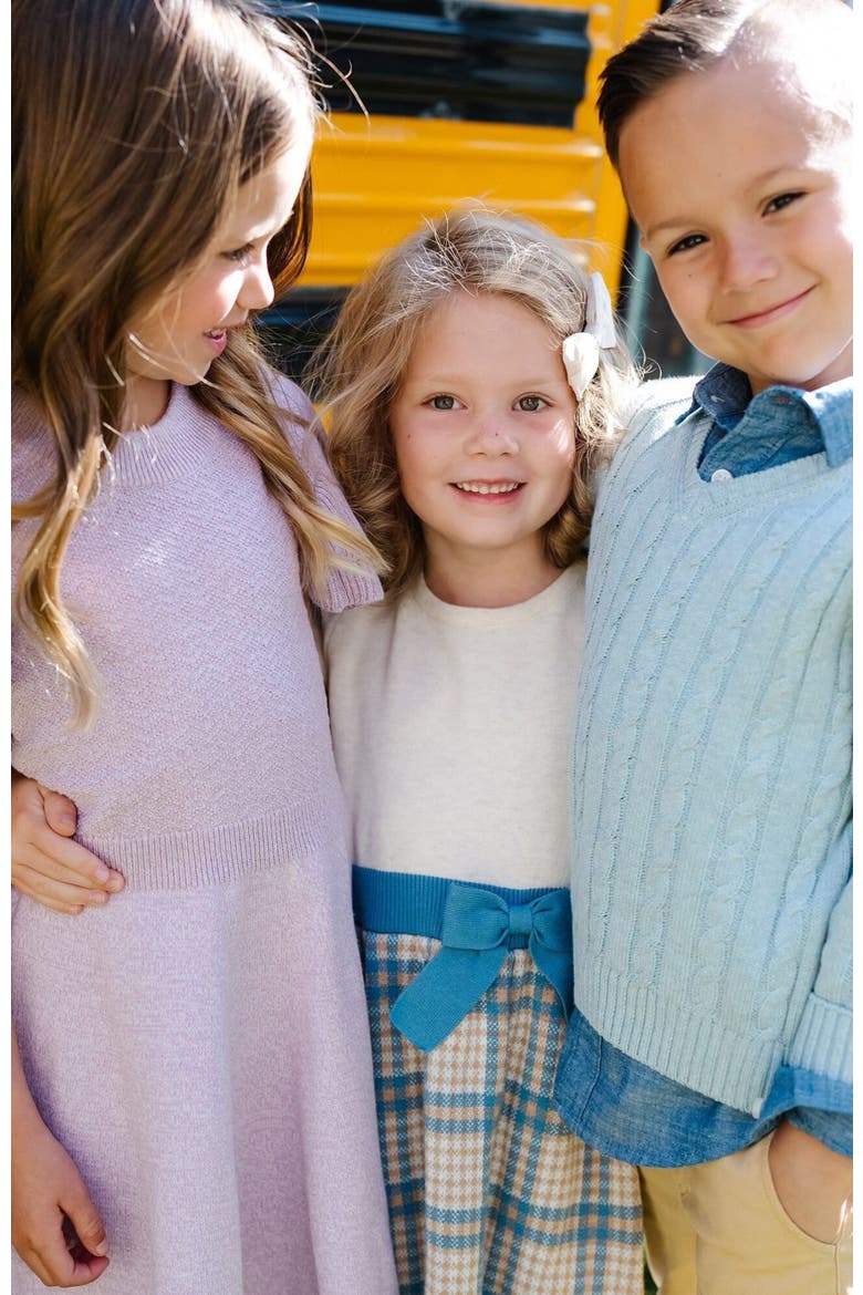 Kids' Organic Long Sleeve Fine Gauge Cable V-Neck Sweater, Alternate, color, Dusty Blue Heather Cable
