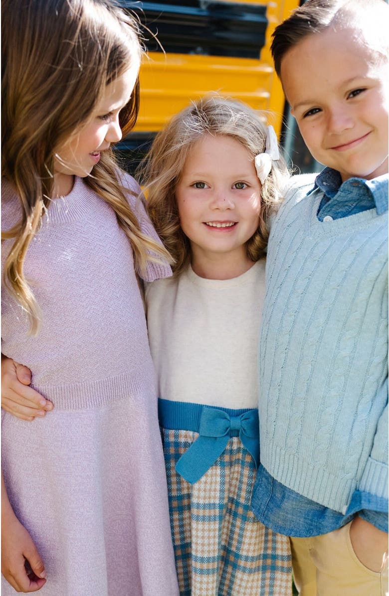 Hope & Henry Kids' Organic Long Sleeve Fine Gauge Cable V-Neck Sweater, Alternate, color, Dusty Blue Heather Cable