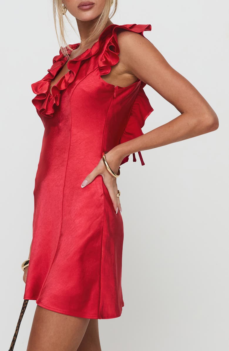 Princess Polly Butacup Ruffle Satin Minidress, Alternate, color, Red