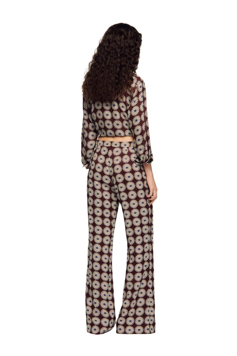 Floral-print floaty trousers, Alternate, color, Marron / bleu