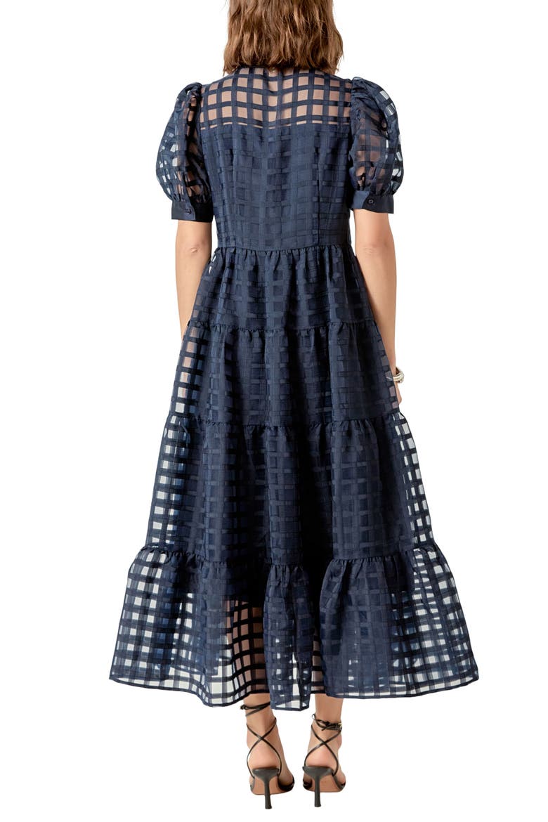 Grid Pattern Tiered Midi Shirtdress, Alternate, color, DARK NAVY