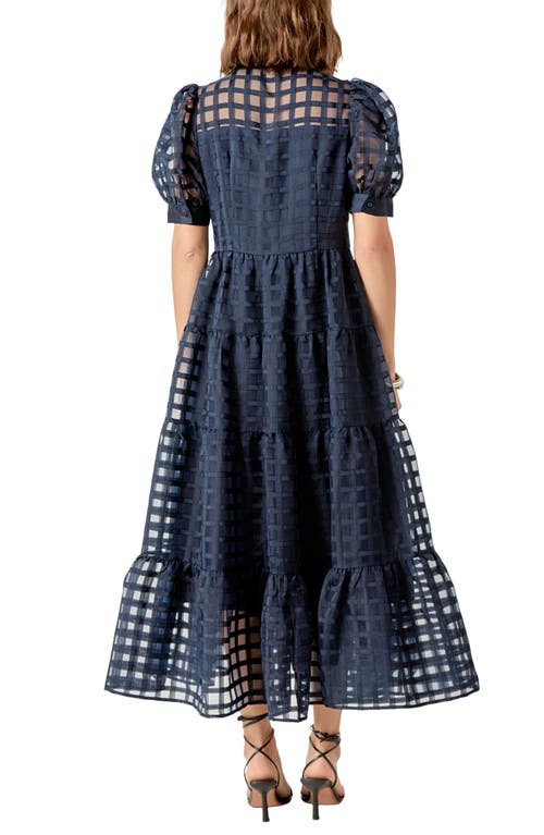 English Factory Organza Short-sleeve Button-front Midi Dress In Blue