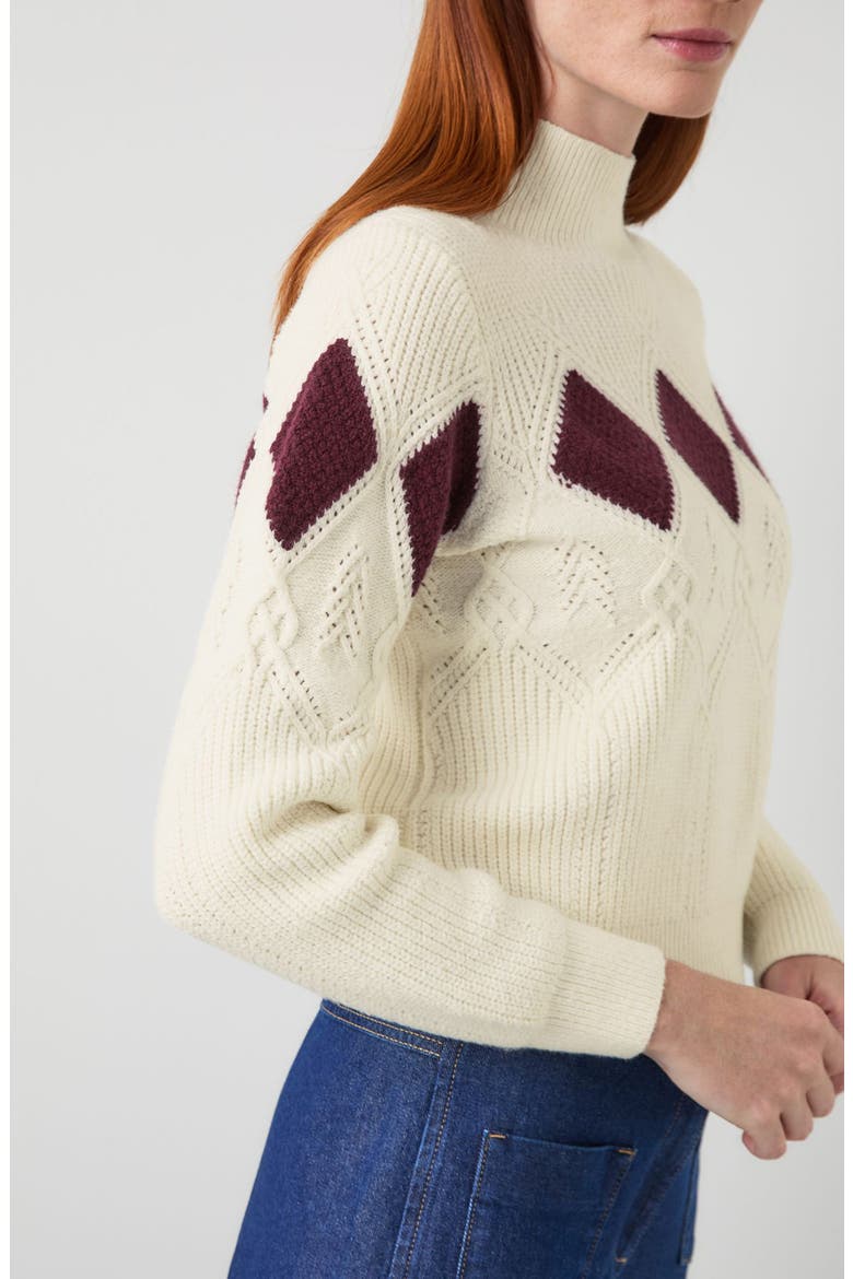 Meera Argyle Mock Neck Cotton Blend Sweater, Alternate, color, CREAM MULTI