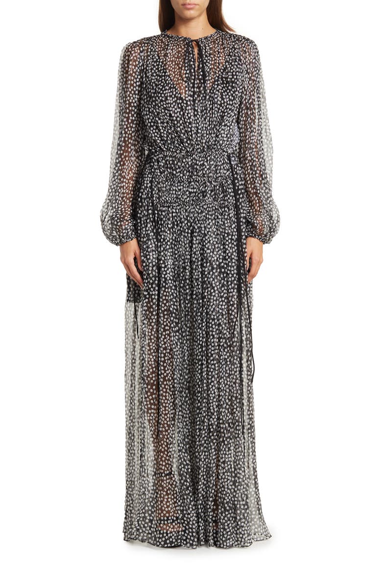 Melena Long Sleeve Silk Blend Maxi Dress, Main, color, BLACK