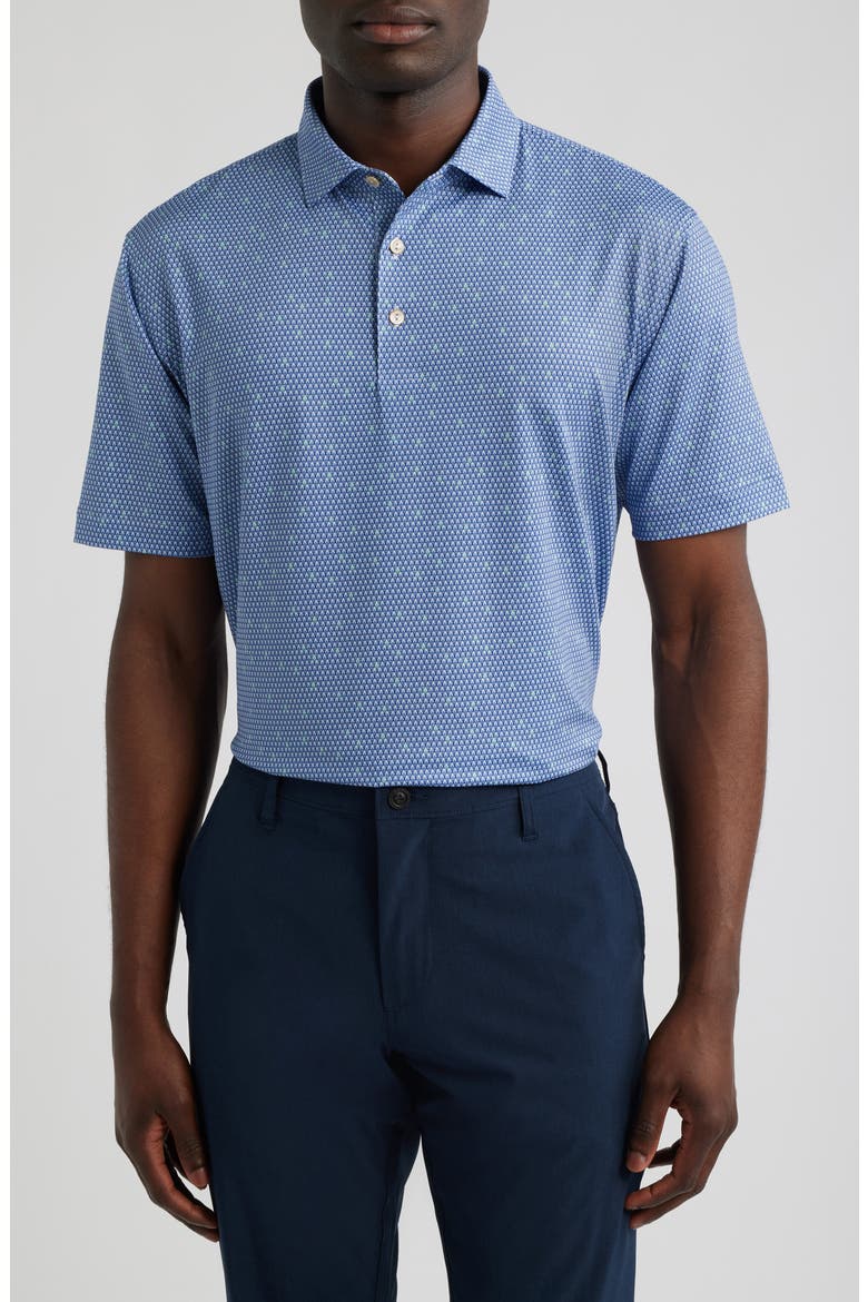 Geometric Skull Print Performance Jersey Polo, Main, color, WHITE/ SPORT NAVY