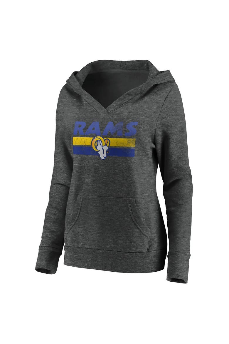 Women's Fanatics Branded Heathered Charcoal Los Angeles Rams First String V-Neck Pullover Hoodie, Alternate, color, Heather Charcoal