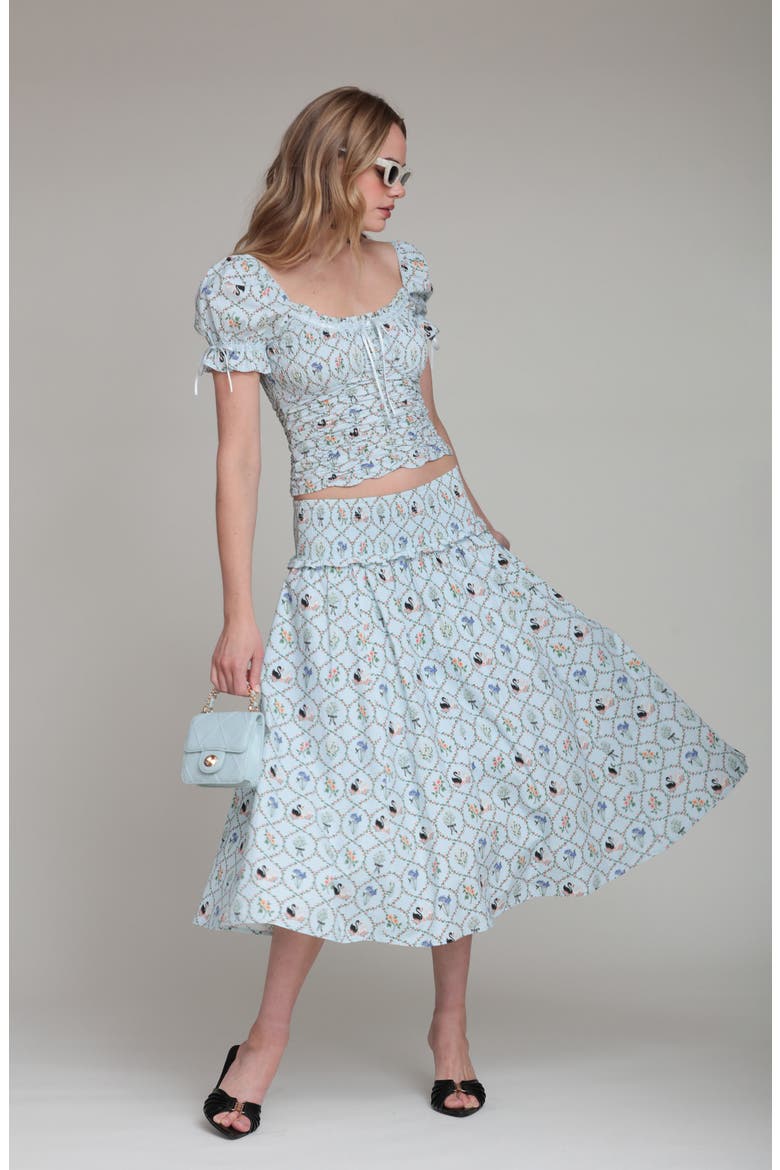 Floral Lattice Peasant Top, Alternate, color, BLUE SWAN