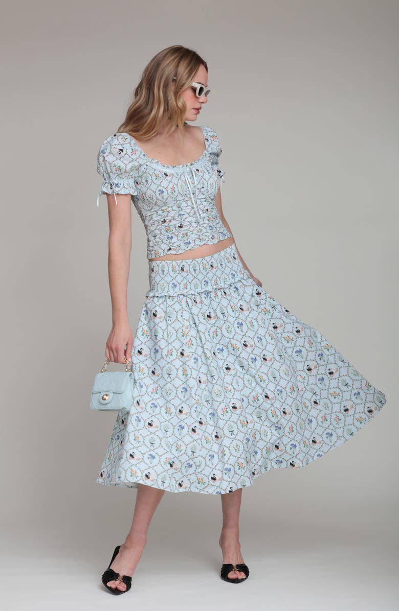 Avec Les Filles Floral Lattice Peasant Top, Alternate, color, Blue Swan