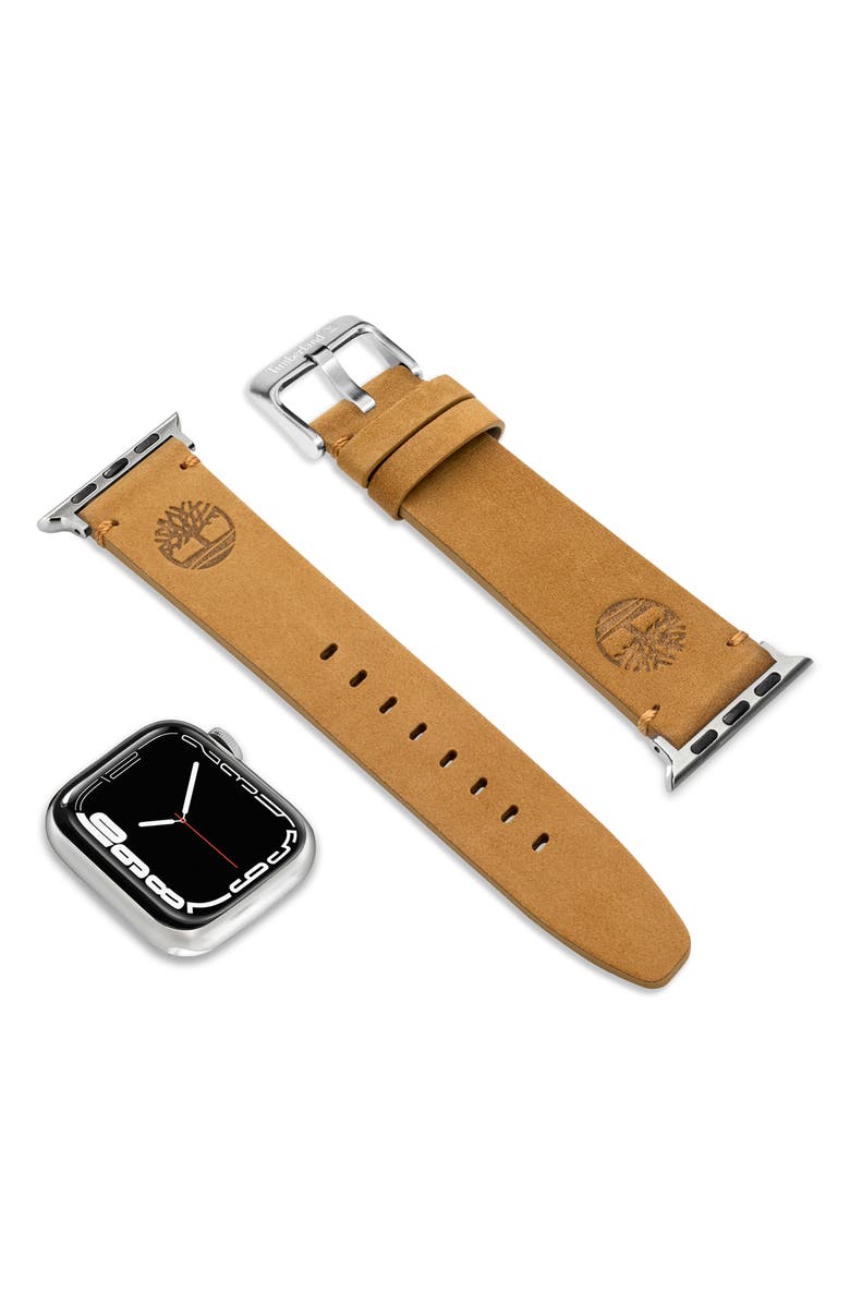 Timberland Leather 22mm Smart Watch Watchband, Alternate, color, Camel