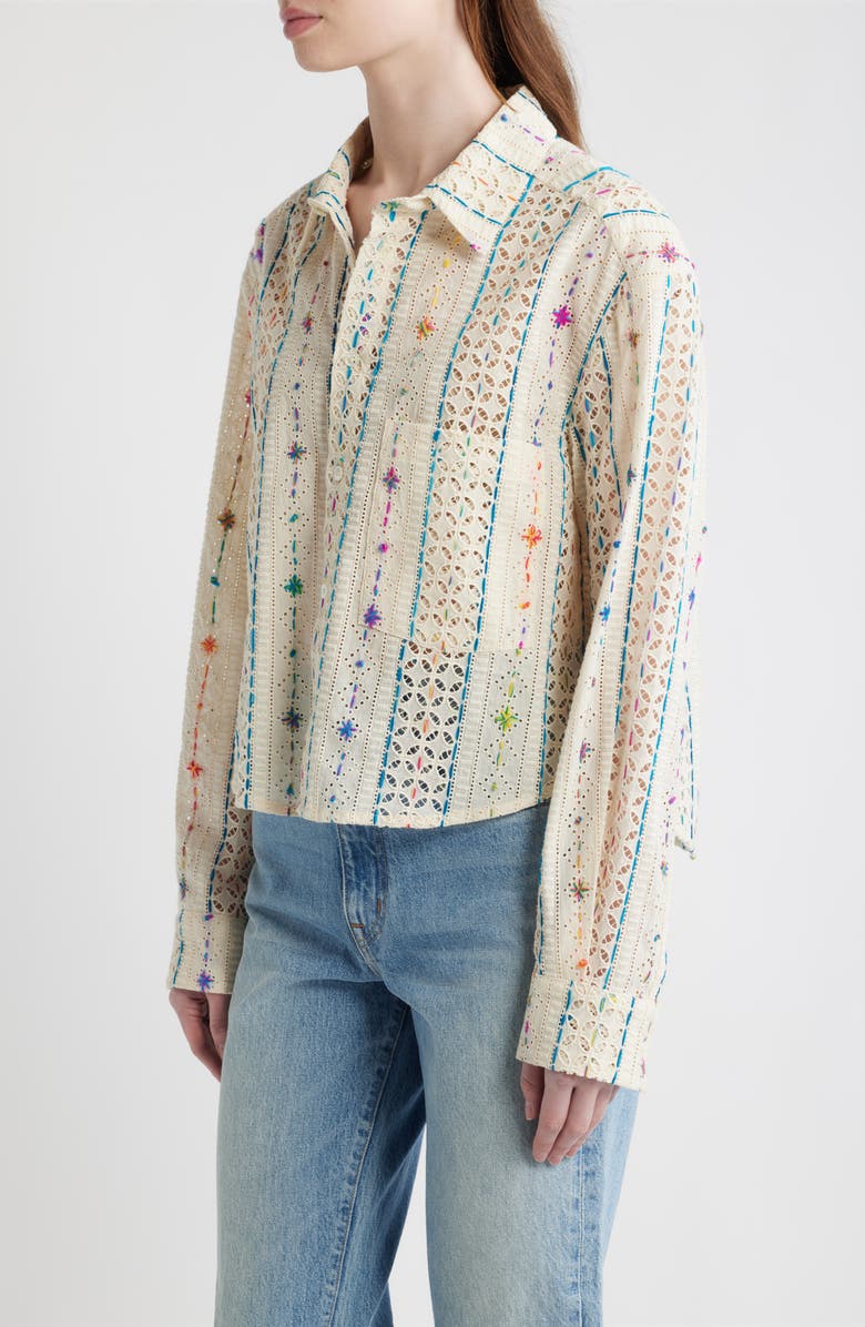 CISSA Embroidered Eyelet Button-Up Shirt, Alternate, color, Kleido Eyelet