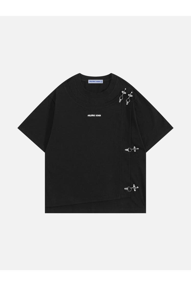 Boxy Metal Button Tee, Alternate, color, Black
