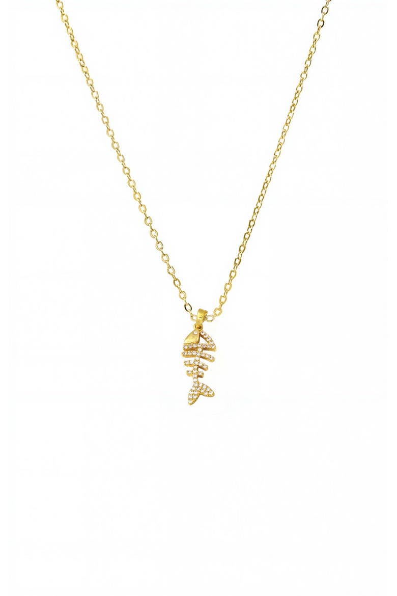 Pave Fish Bone Pendant Necklace, Main, color, Gold