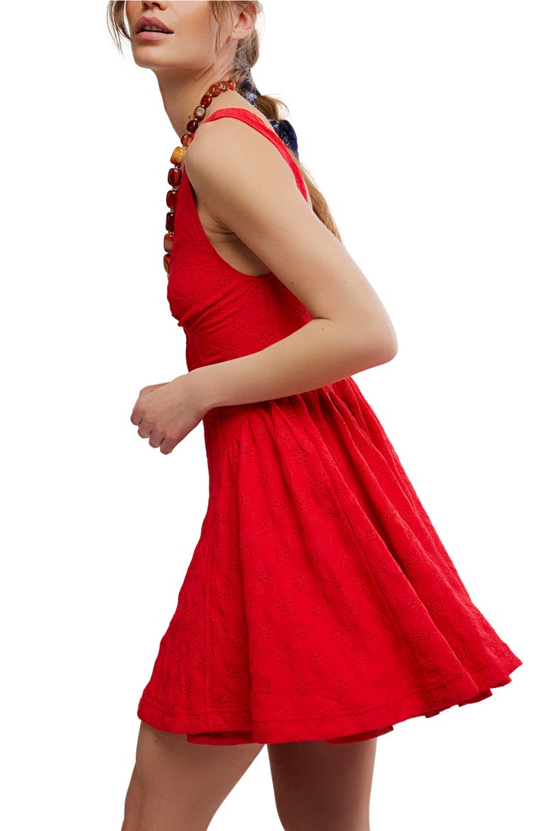 Can't Help It Eyelet Embroidered Minidress, Alternate, color, HIGH RISK PEPPER COM