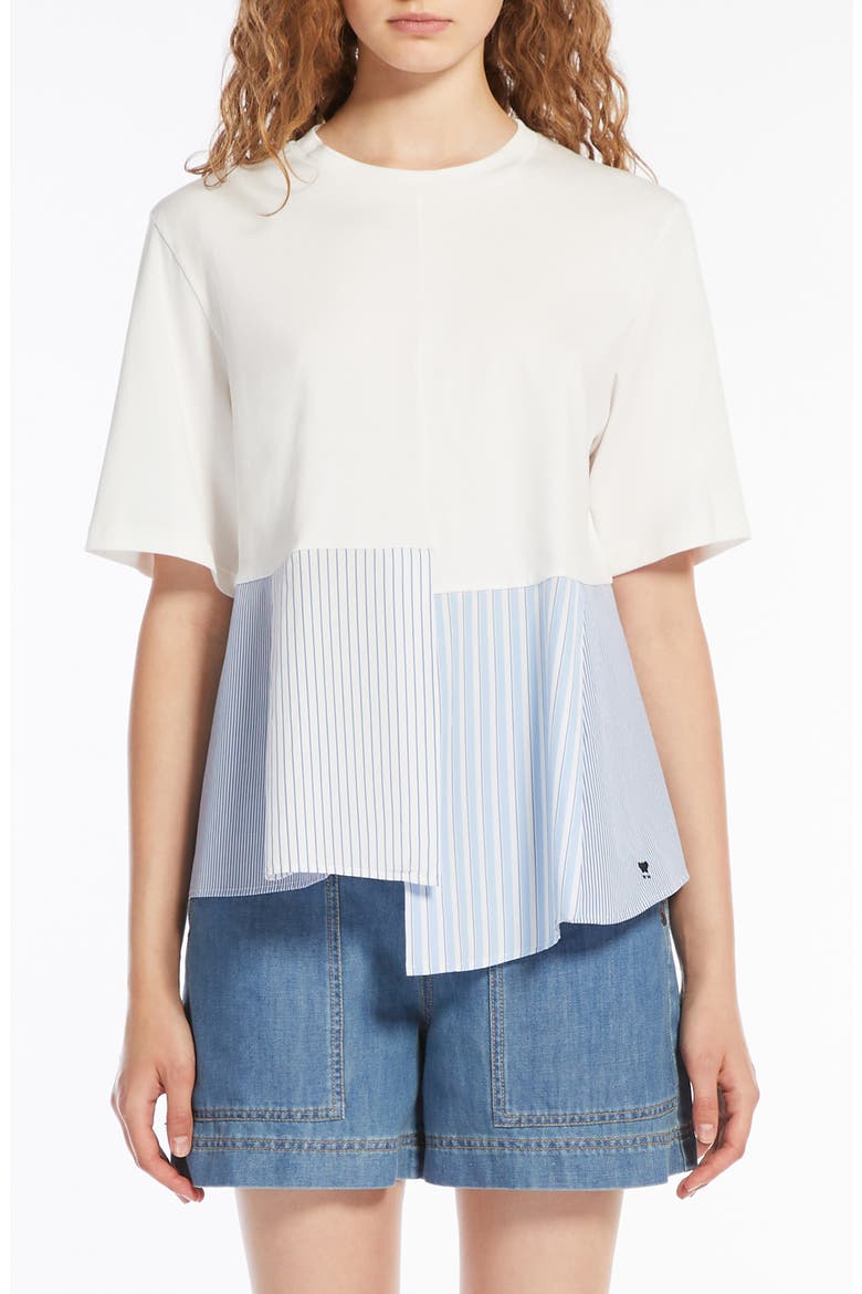 Bird Mixed Media Asymmetric Cotton Top, Main, color, WHITE