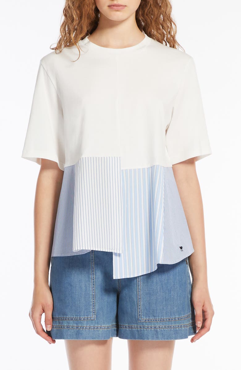 Weekend Max Mara Bird Mixed Media Asymmetric Cotton Top, Main, color, 