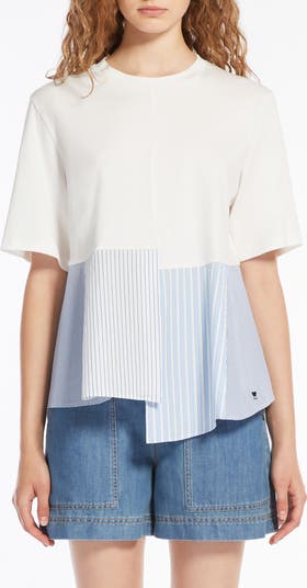 Weekend Max Mara Bird Mixed Media Asymmetric Cotton Top