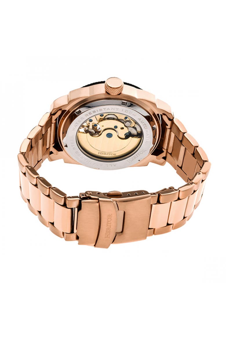 Helmsley Semi-Skeleton Leather-Band Watch, Alternate, color, Rose Gold/Black