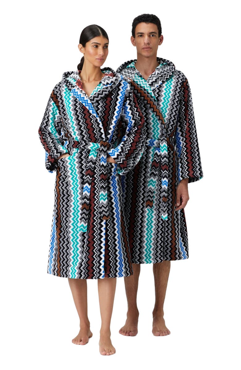 Missoni Home Neoclassic Bathrobe In Cotton Terry With Zigzag Pattern, Main, color, Black
